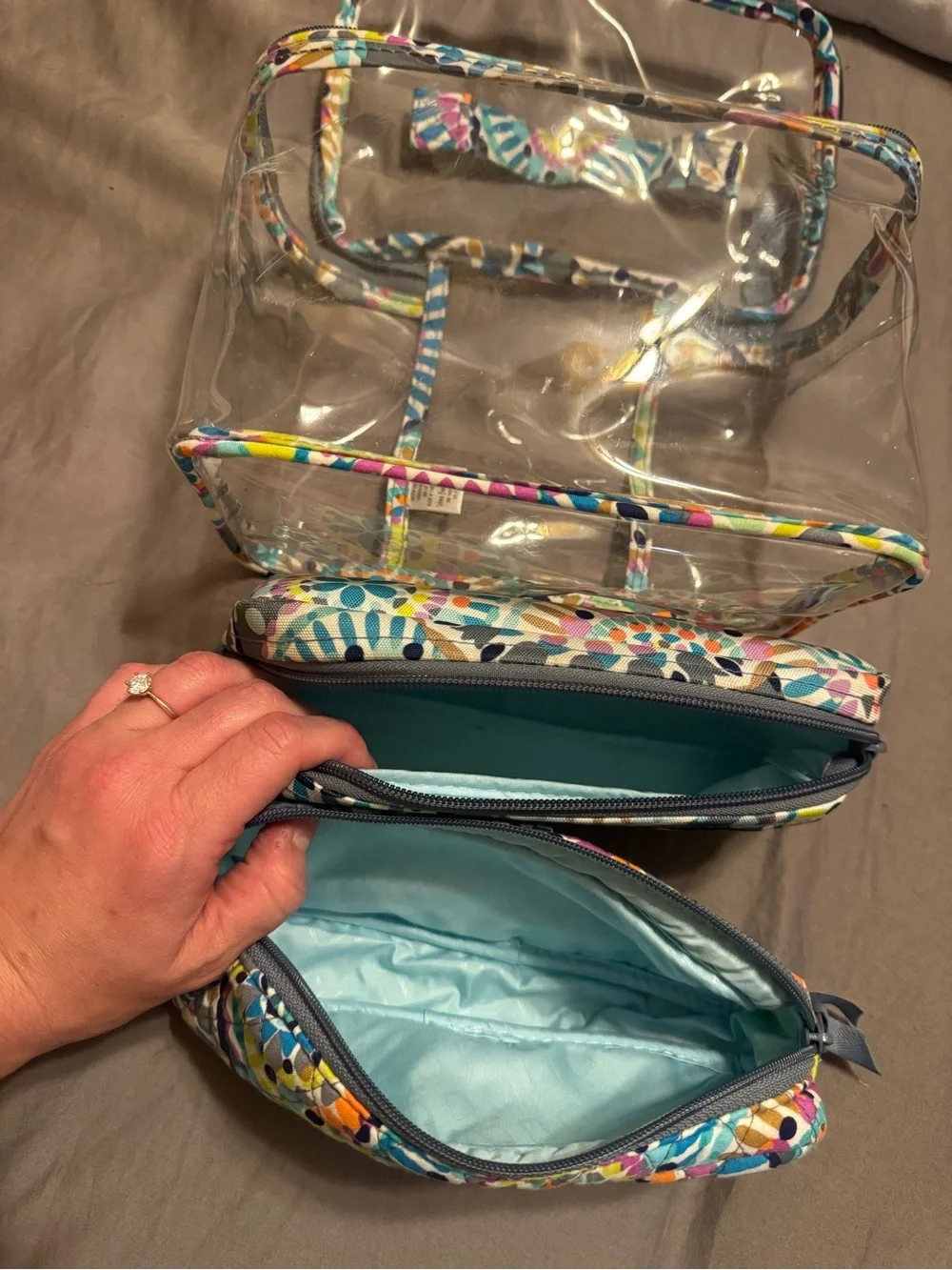 Vera Bradley Clear Cosmetic Case with Multicolor Floral Trim
